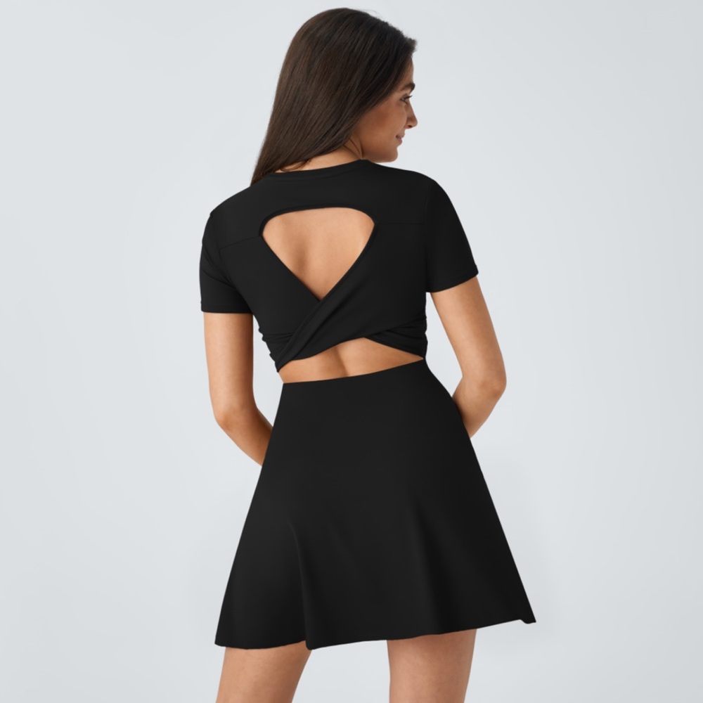 HALARA Black Mini Fit and Flare Dress with Cutout Design